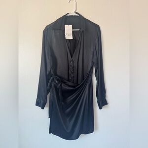 Zara Black Long Sleeve Wrap Dress
